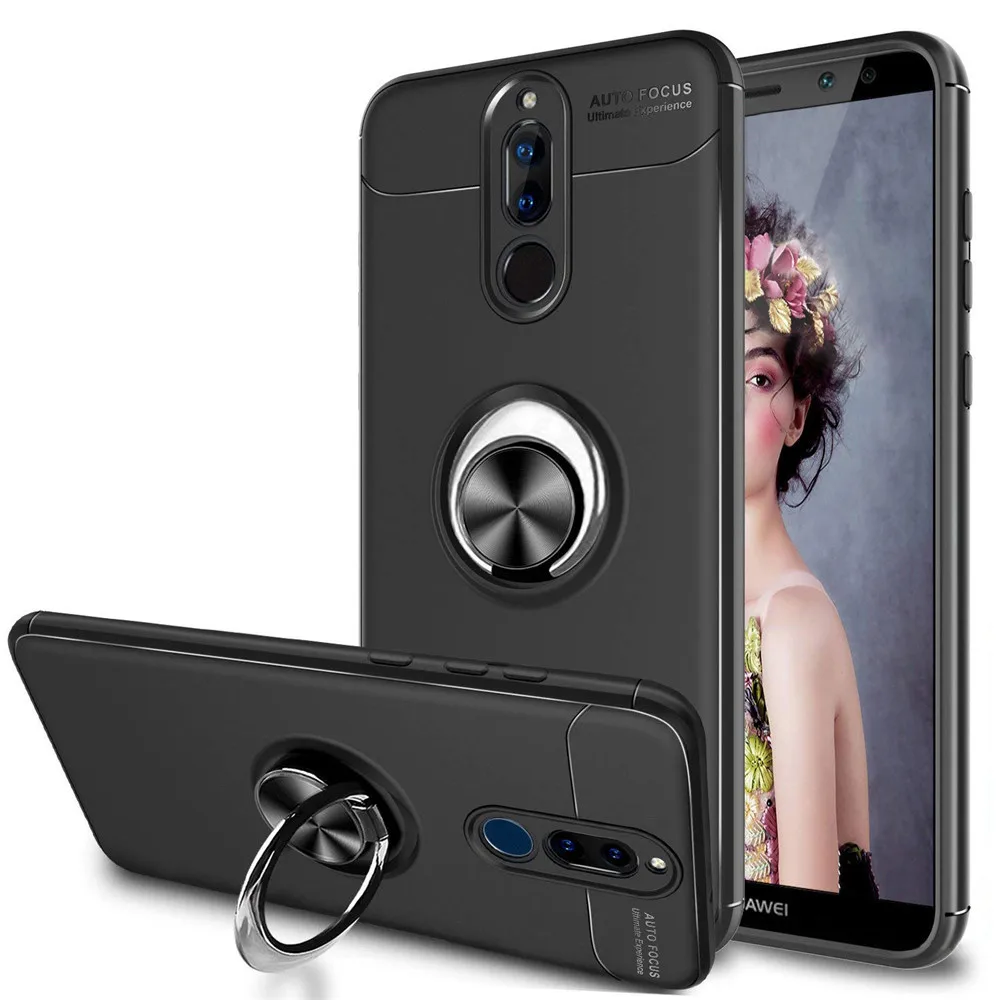 

For Huawei Mate 10 Lite Case Cover Mate 20 Pro 20X Metal Magnetic Ring Holder Soft Silicone TPU Luxury Case