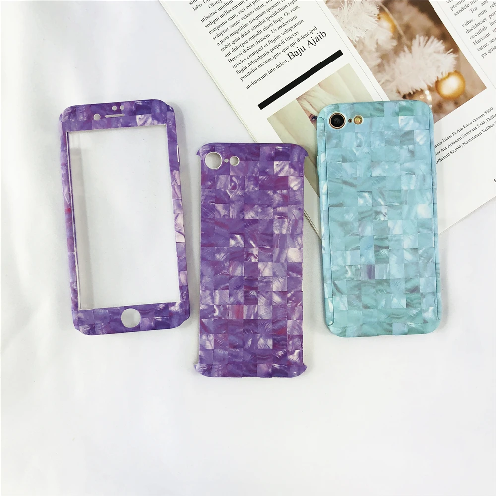 For IPhone 8 Pink Purple Blue Phone Cases Gemstone Veins for Plus 360 Degree Full Protective Hard PC Back Cover |