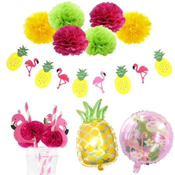 

Hawaiian Party Decorations Flamingo Garlands Balloons For Luau Party Beach Summer Tropical Birthday Decoration Supplies