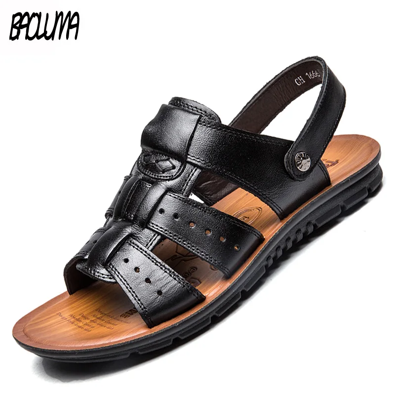 

Summer Men Sandals Slippers Shoes Leather Soft Sole Casual Shoes Man Comfortable Outdoor Beach Sandals Men's Moccasins Slipper