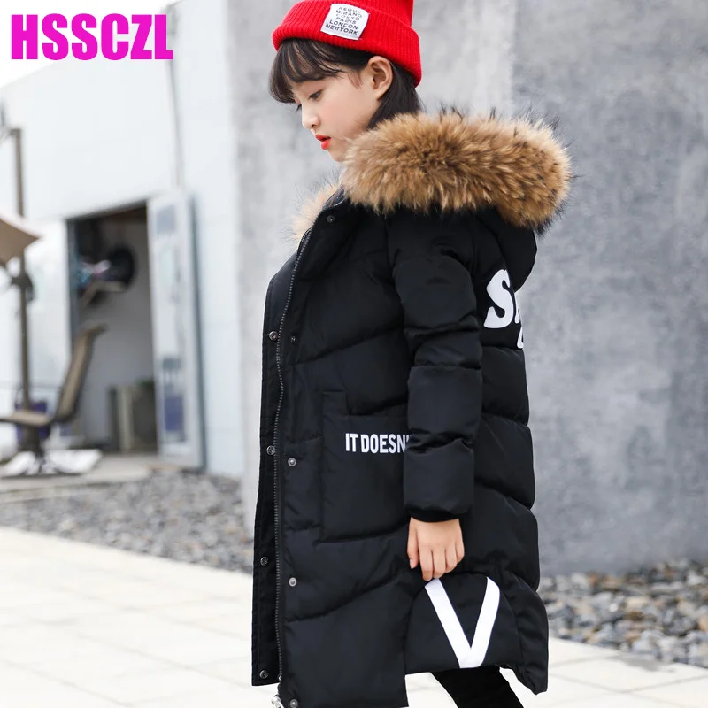 

HSSCZL Girls down jackets 2017 Brand winter thicken long style children girls down coat outerwear parkas overcoat hooded 5-14A