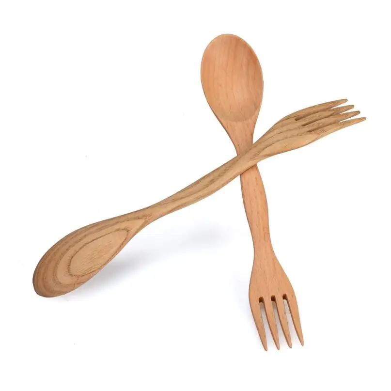 Newly wooden Camping Hiking Travel Out Spork Utensil Spoon Fork Knife Cutlery 2AU28in Spoons