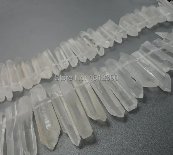 48Pcs/strand Natural Raw Clear White Quartz Crystal Point Pendant,Tusk Bead,Top Drilled Stone Spike Jewelry 6-8x22-48mm