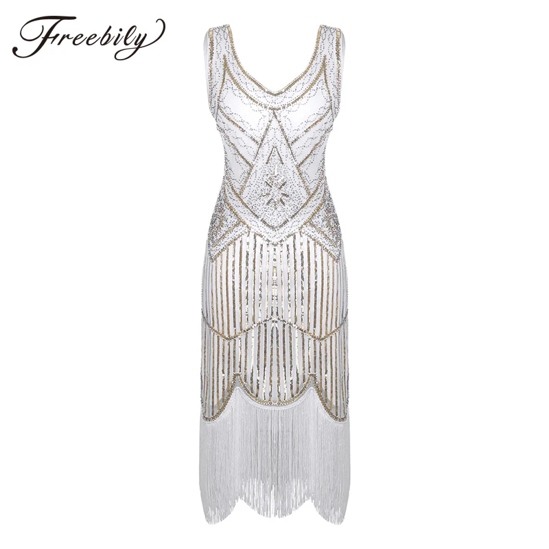 Sexy Sleeveless Royal Black Embroidery Fringe Great Gatsby Party Dress