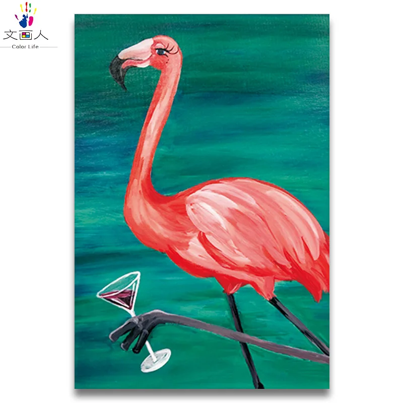 Flamingo Seri Gambar Minyak Lukisan Menggambar Pewarna Oleh Angka