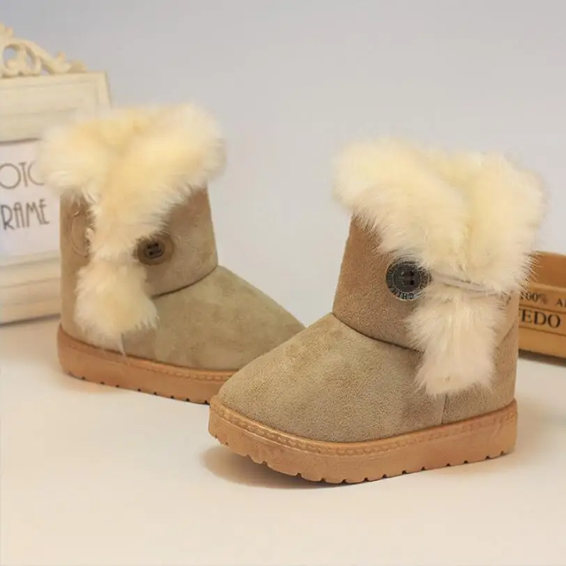 

New Children Snow Boots Warm Thick Plush Kids Rubber Boots Suede Fur Girls Boots Baby Winter Shoes Size 21-25
