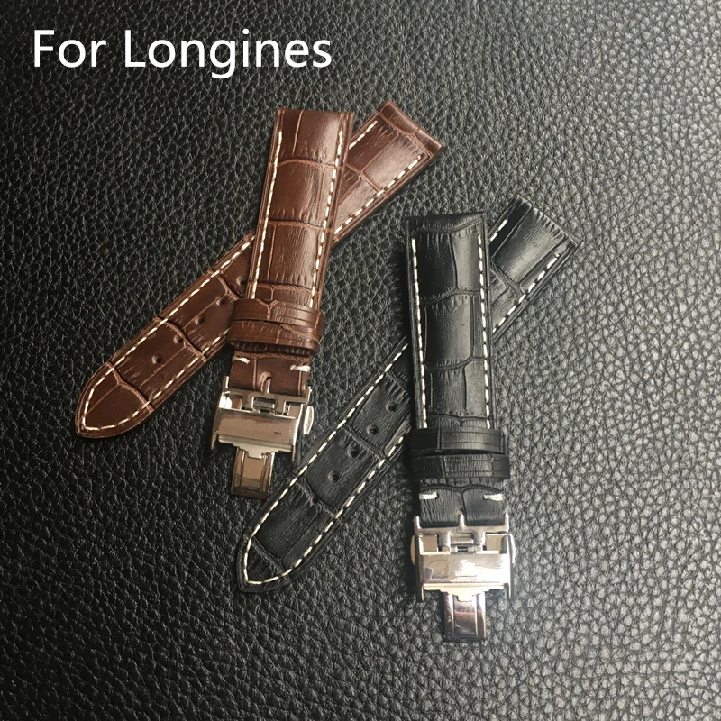 

High Quality 19mm 20mm 21mm Black Brown Genuine Leather Strap Men Women Watchband For Longines L2 L4 Conquest Wrist Belt