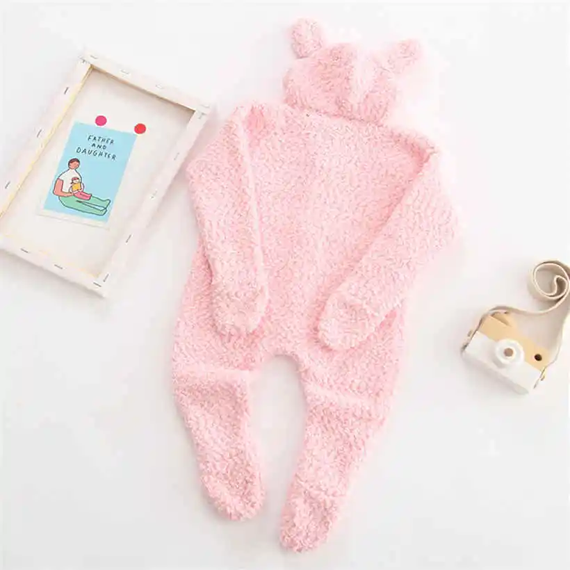 Зимний детский комбинезон, верхняя одежда, Детские Колготки с рисунком медведя, теплый вязаный свитер с капюшоном для новорожденных мальчиков и девочек