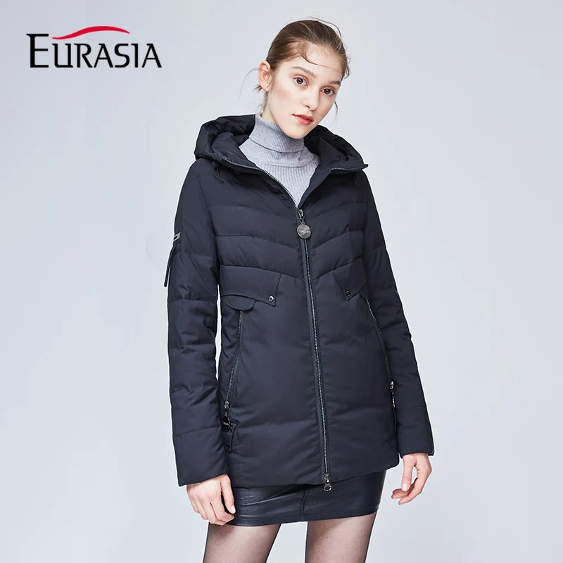 EURASIA New Brand Hooded Womens Winter Coat Full Jacket Thick Parkas Zipper Sustans Lady Jackets Outerwear Green YD1860 - Цвет: Black