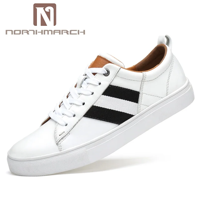 

NORTHMARCH White Shoe Men Casual Spring Autumn Designer Flat Shoes Men Genuine Leather Elegant Lace-Up Sneakers Men Krasovki