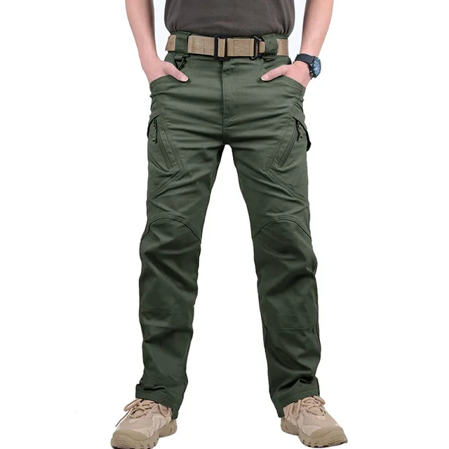 Водонепроницаемые тактические штаны армейские военные стильные брюки карго мужские хлопковые IX9 многокарманные армейские брюки на молнии размера плюс S-5XL - Цвет: green IX9