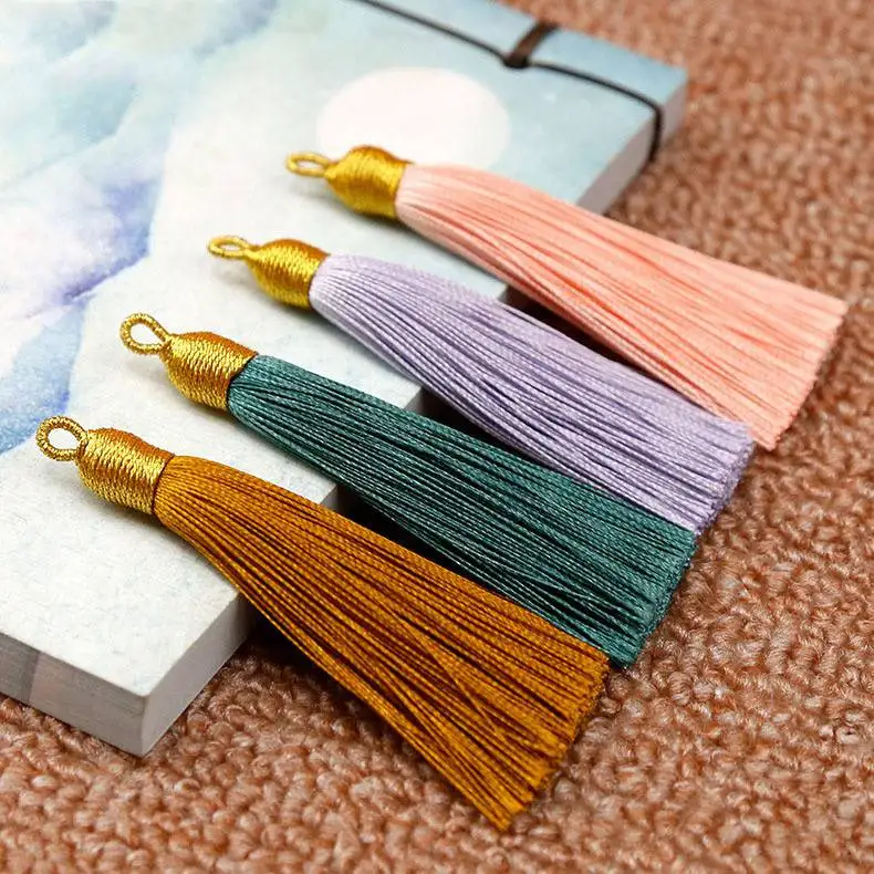 5Pcs/Lot 8cm Gold Color Cap Silk Tassels for Diy Earring Pendant Charm Satin Tassel Diy Crafts Jewelry Making Earring Findings Jewelry Findings