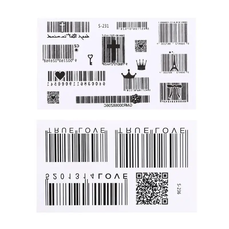 

Bar Code Body Art Tattoo Stickers Waterproof Water Transfer Temporary Arm Leg Decals Decor Tools Transfer Sticker 105 X 60mm