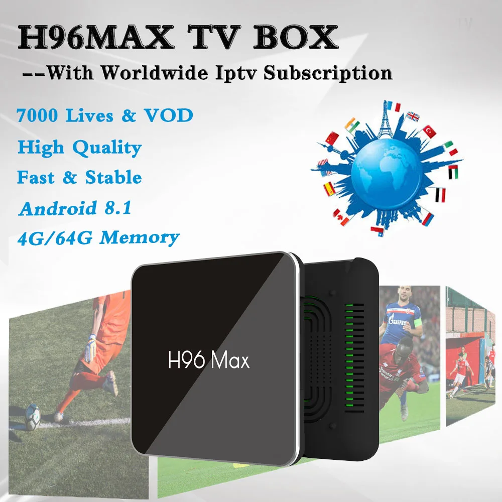 

H96MAX S905X2 Android 8.1 TV Box With Pro Iptv Subscription Netherlands Germany Portugal Israel Poland XXX 7000Live EPG