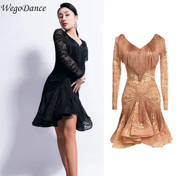 

new Latin Dresses Long Sleeve Lace Dance Dress for woman freeshipping