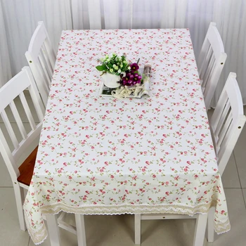 

Table Cloth Floral Design Polyester Cotton Tablecloth Dining Table Cover for Kitchen Home Decorative with Lace Edge Tablecloth
