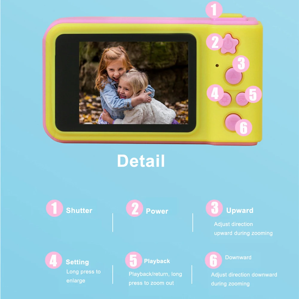 Andoer Мини цифровой Камера 2 дюймов с милым рисунком Камера детей подарок на день рождения 1080P для Камера