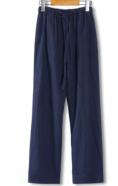 Высокое качество Мужские хлопковые и льняные брюки Тан Тай Чи штаны для тайчи кунг-фу Боевые искусства мужские брюки - Цвет: navy blue