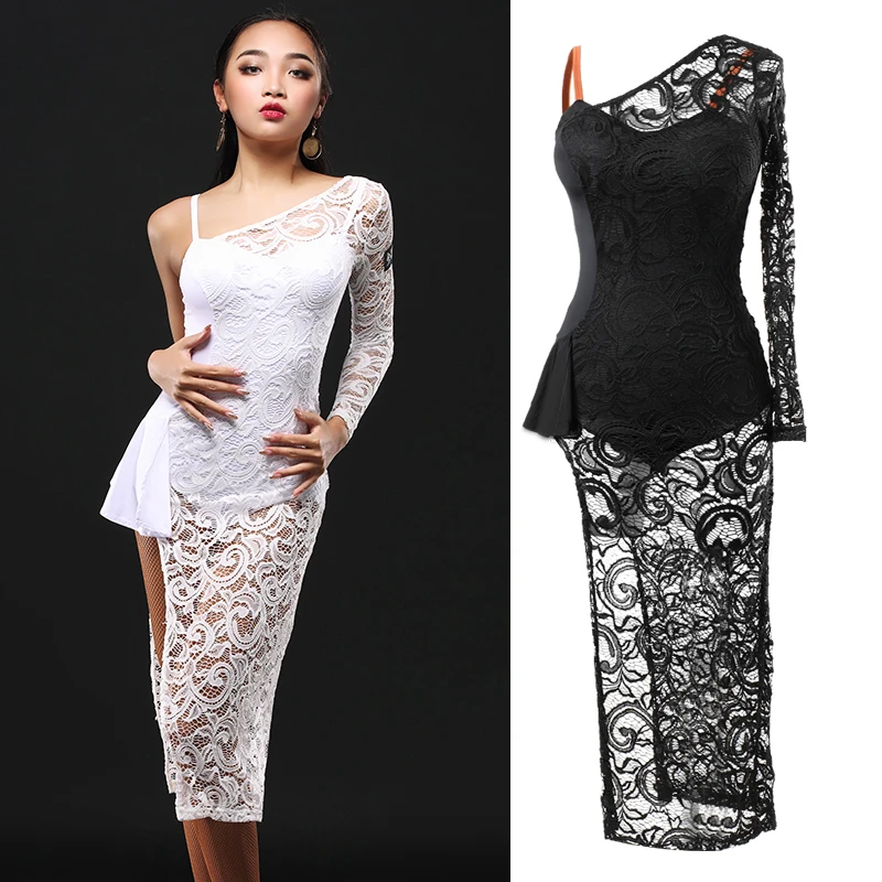 

2018 Latin Dancing Dress Skirt Split Vestidos De Baile Latino Salsa One-Shoulder Design Dancewear Women Salsa Tango Skirts Q3149