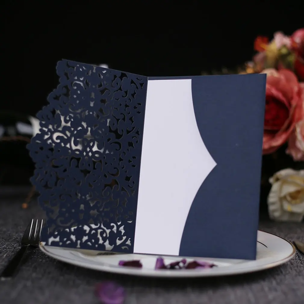 Морской синий свадебные приглашения оболочки карты с внутренности конверт вечерние приглашение душ день рождения Необычные приглашения