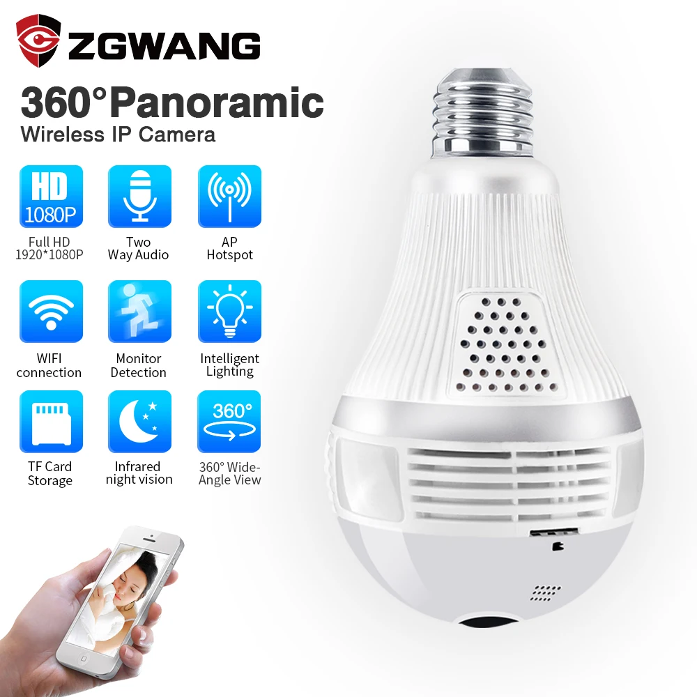 ZGWANG 360 3 Мп Wi Fi IP камера беспроводная панорамная светодиодсветодиодный лампа
