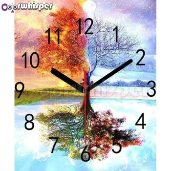 

Diamond Painting Full Square/ Round Four Season Colorful Time Tree Clock Scenery 5D Daimond Painting Cross Stitch Crystal 097XP