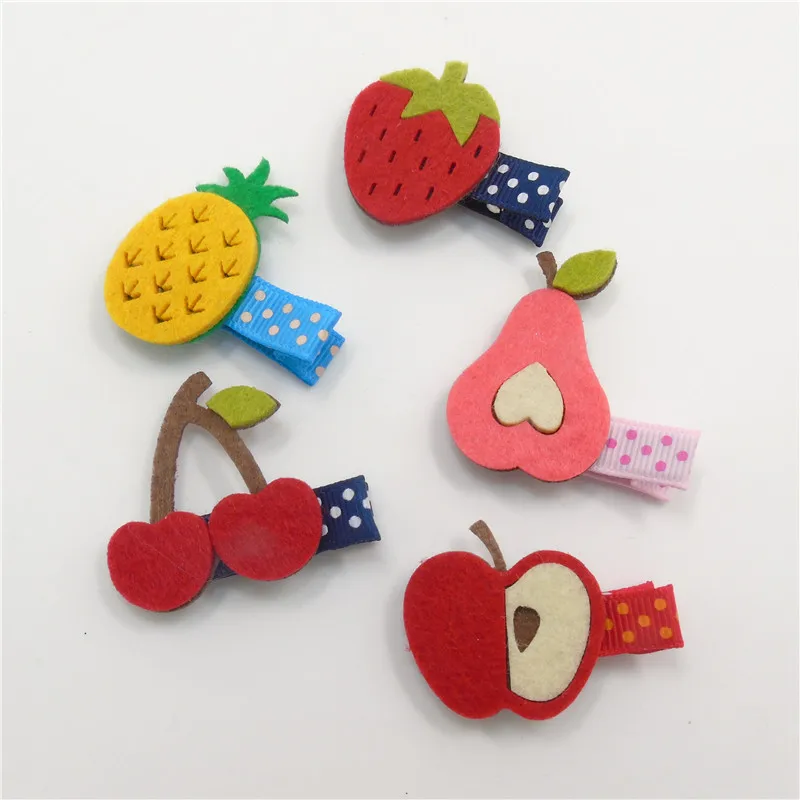 

20pcs/lot Fruit Hairpins Non-woven Felt Colorful Pineapple Cherry Pear Apple Cute Fashion Hair Clip Cartoon Kid Hair Barrettes