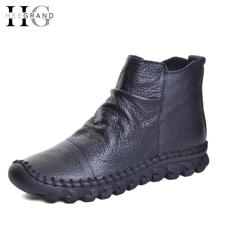 

HEE GRAND PU Leather Women Boots Ankle Winter Shoes Woman Mixed Colors Casual Round Toe Slip On Flats Shoes Woman XWX5532