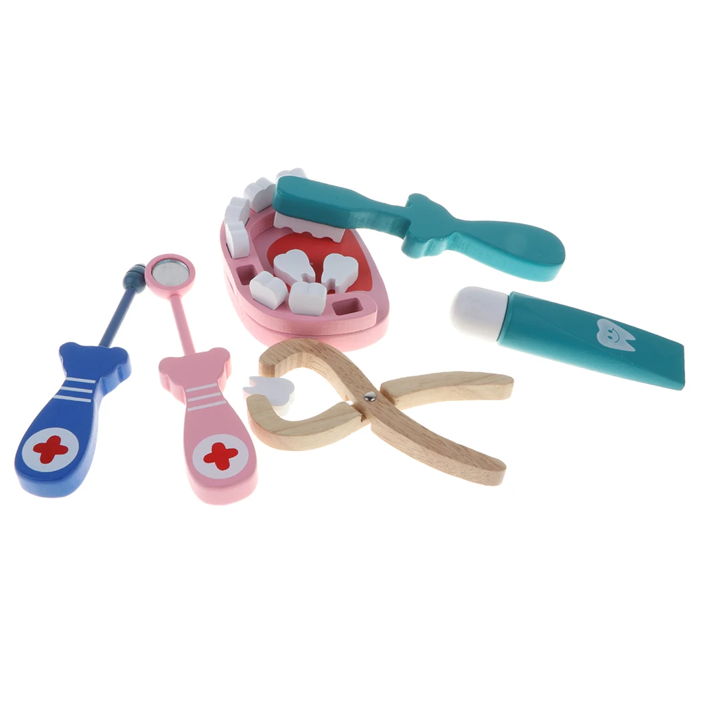 Fun Doctor & Nurse Medical Kit Toy Dentist Role Pretend Play Wooden Gadgets Tools Props Set Kids Gifts