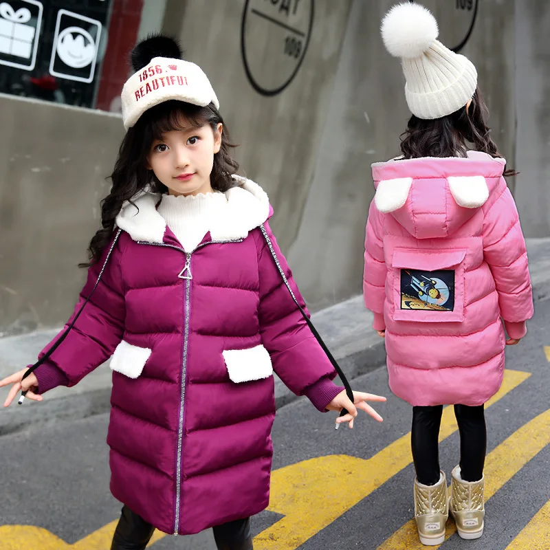 

Children Winter Jacket Girl Winter Coat Kids Warm Thick Hooded Long Down Coats for Teenage 4Y-13Y 2018 New Fashion Outerwear