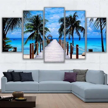 

HD Print High Quality Canvas Painting Home Decorative Framework Modular Picture 5 Panel Bali Elephant Park Landscape Poster