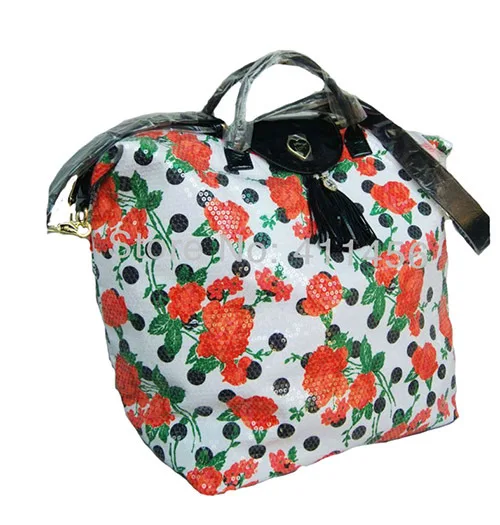 Новое поступление белый mit красные розы, черный горошек выходные сумки женские дорожные сумки для переноски багажа вещевой мешок