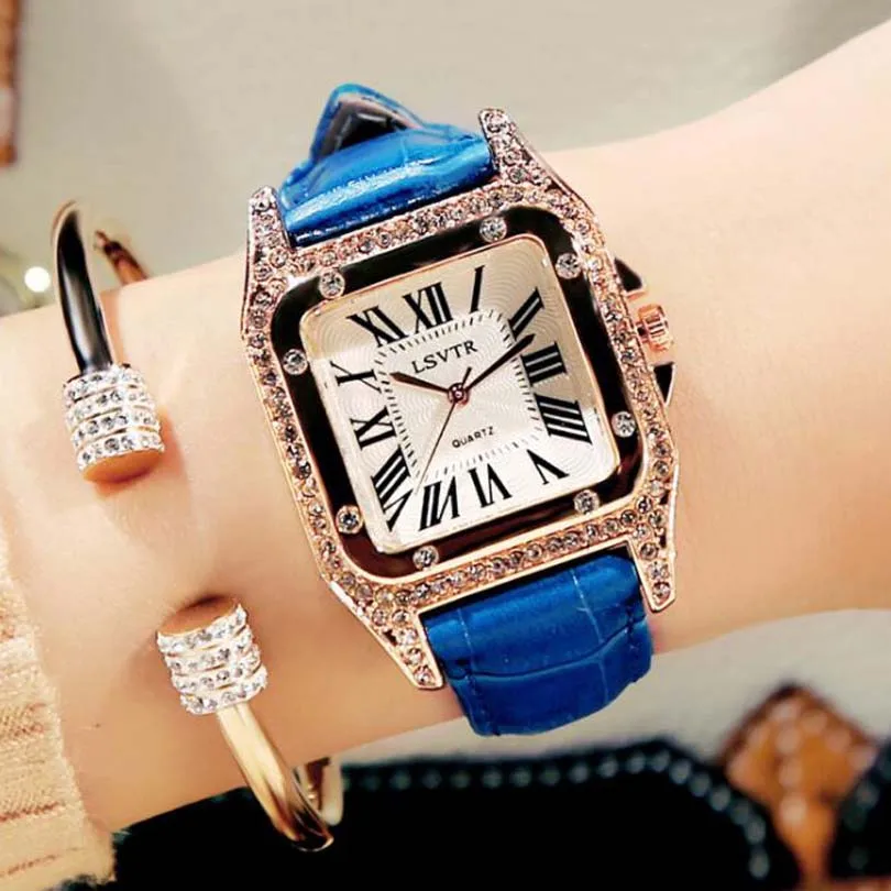 Reloj mujer Ретро Женские часы со стразами модные кварцевые с кожаным ремешком