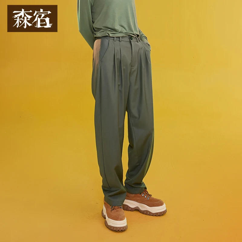 

Woman Pants Casual Solid Mid Waist Straight Safari Style Pants Stylish Oversized Vintage Full Length Femme Trousers