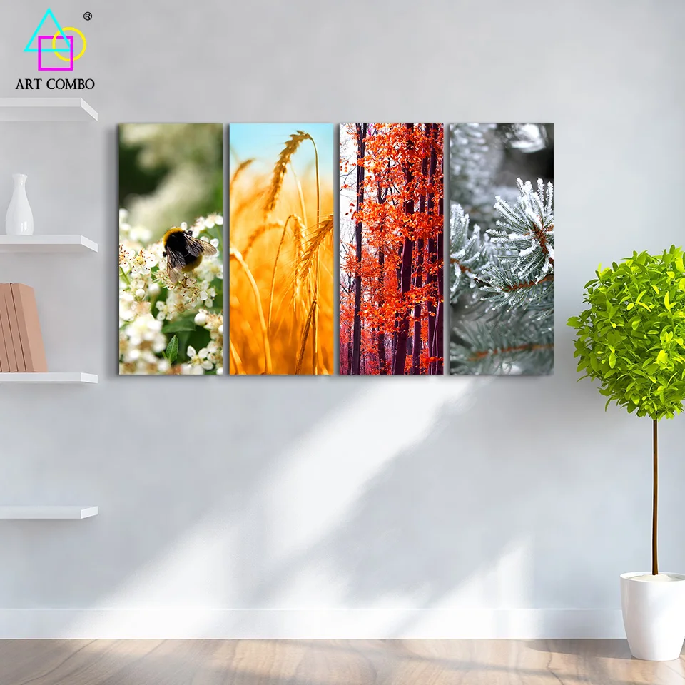 4 Pieces Painting on Canvas 4 Seasons Beautiful Landscape ...