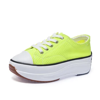 

Sneakers Women White Black Sneakers Neon Yellow Green Chunky Shoes 2019 Summer Candy Colors Platform High Super Mesh Wedge Shoes