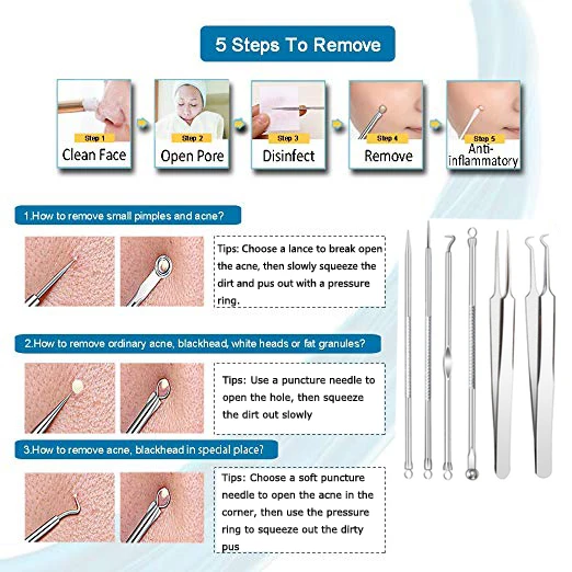 5 шт. инструмент для удаления черных точек иглы очищающее средство для пор Comedone Pimple Blemish extrator красота средство для удаления акне набор инструментов
