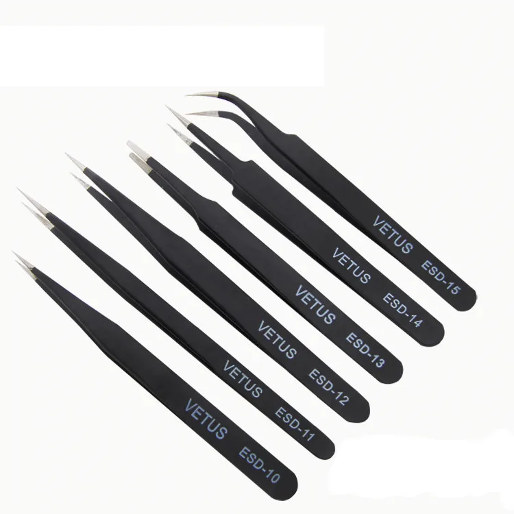 Fixmee 6pc Professional Safe Anti static Tweezer Maintenance Repair Curved Tool Kit ESDin