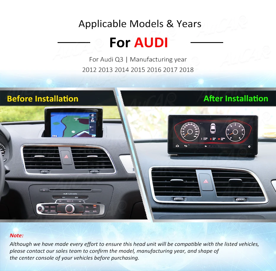 AuCAR Android сенсорный экран Автомагнитола для Audi Q3 2012- gps dvd-плеер Мультимедиа Навигация стерео BT видео аудио 4G ips