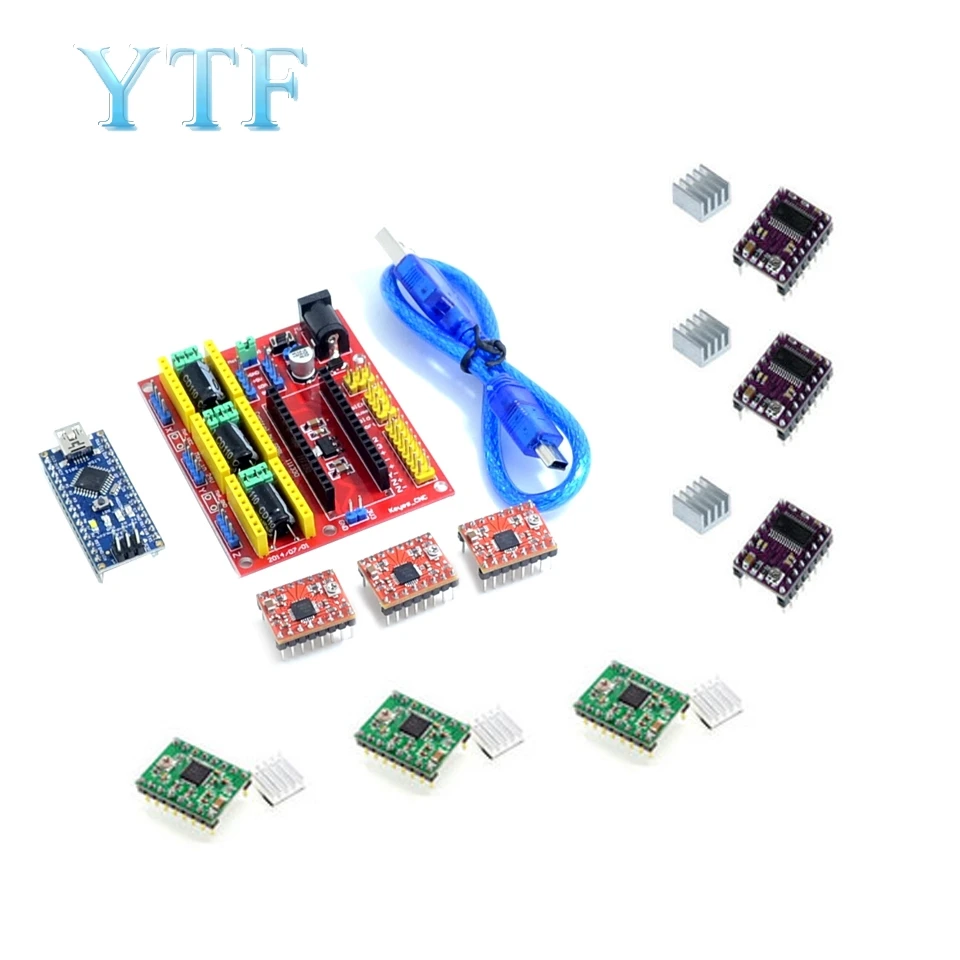 Новинка! CNC Щит v4 гравировальный станок+ 3 шт. A4988 или DRV8266+ Nano(с кабелем) Комплект деталей 3D принтера