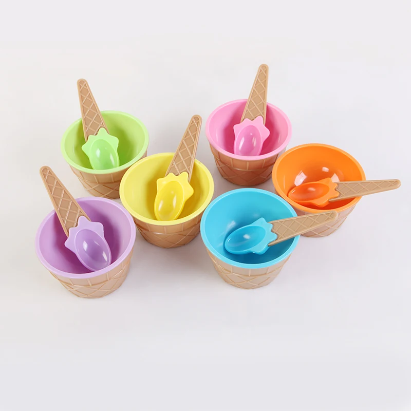 Пластиковые чаши для мороженого с ложками детские милые прочные десертные чашки для мороженого 6 цветов