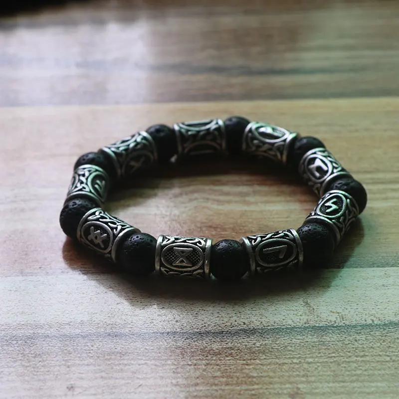 

Retro Lava stone Beads Viking rune talisman Bracelet For Men and Women