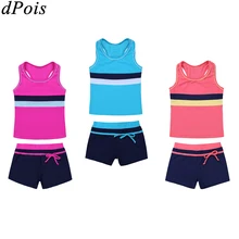 Купальный костюм из двух предметов для девочек, купальник-танкини, купальный костюм для девочек, детские спортивные топы и шорты для подростков