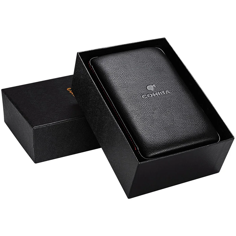 Черный Коричневый Cohiba чехол для сигар Humidor портативный кедровый деревянный кожаный дорожный Humidor набор с увлажнителем Подарочная коробка HH-1040