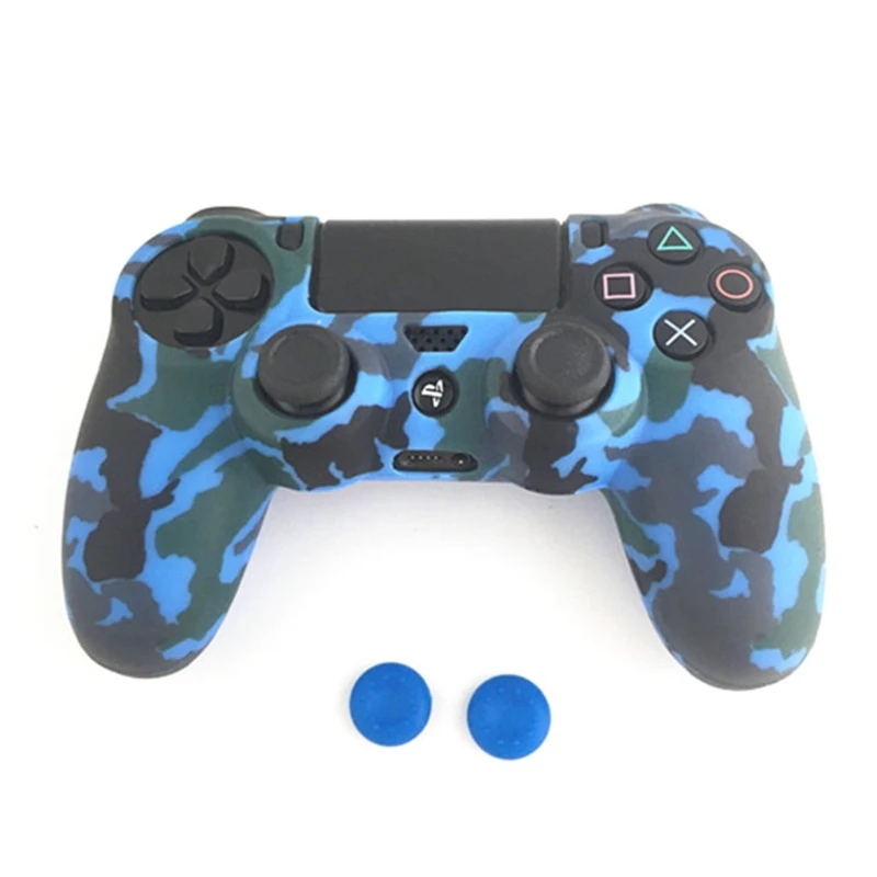 Защитный Мягкий чехол камуфляжной расцветки, защитный силиконовый чехол для Playstation 4, PS4, PS4 Pro, контроллер+ 2 крышки - Цвет: Blue