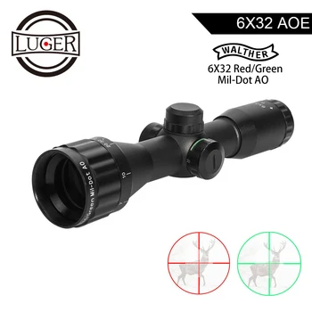 

LUGER WALTHER 6x32 AO Mini Red Green Mil-Dot Illuminated Reticle Hunting Riflescope Tactical Optical Sight Rifle Air Gun Scope