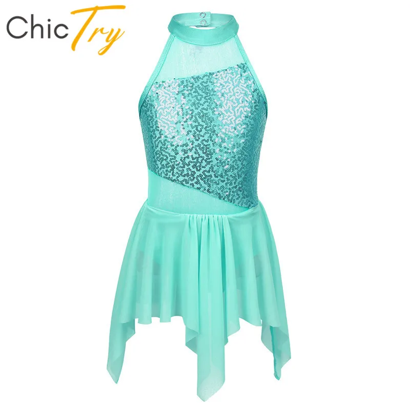 

ChicTry Kids Teens Sequins Ballet Tutu Irregular Dress Ballet Leotard Children Girls Figure Skating Stage Lyrical Dance Costumes