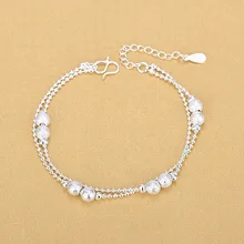 Двухслойные матовые бусины мяч 925 стерлингового серебра браслеты для женщин Подарки на день рождения ювелирные изделия