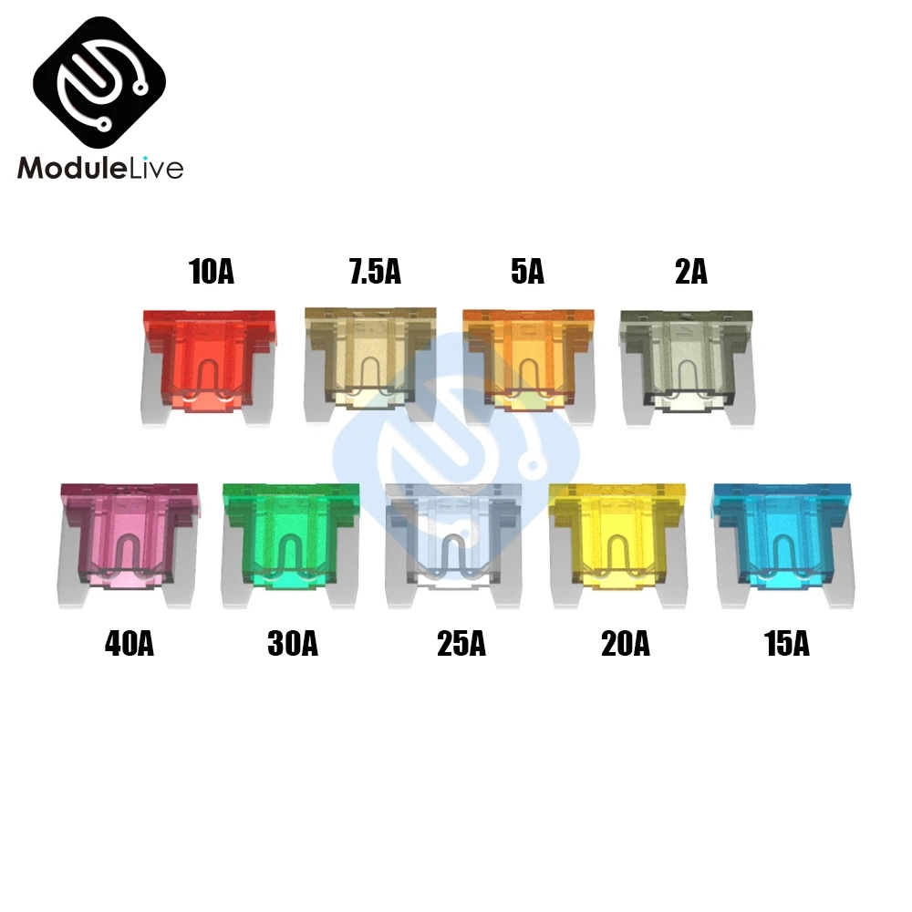

10pcs 2A 5A 7.5A 10A 15A 20A 25A 30A 40A Mini Blade Car Fuses 1X1.1CM Auto fusibles For Car Truck Fuses Crystal Fuse