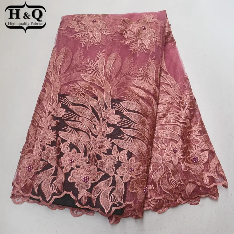 

2019 Embroidered Lace African Lace Fabric With Stones 5 Yards/Pcs French Beaded Tulle Fabric For Beautiful Party Stones Dress